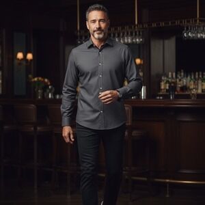 MTailor Mens Charcoal Grey Micro Dot 100% Cotton Long Sleeve Button Down Shirt L